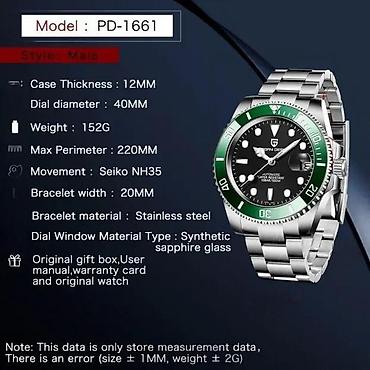 Ručni satovi: PAGANI DESIGN PD-1661 - Zeleno/Crni- Rolex Submariner Homage Potpuno — 6