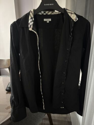 зеленая рубашка в клетку женская: Классическая черная рубашка burberry унисекс с длинным рукавом
