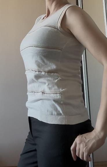özcan zeynep örme: Qolsuz trikotaj top – Zendra Collection - Rəng: krem-ağ əsas, bej — 2