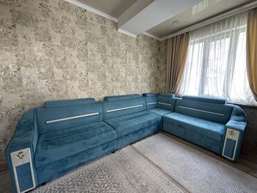 купить диван в бишкеке: Гарнитур для зала, Диван, цвет - Голубой, Б/у