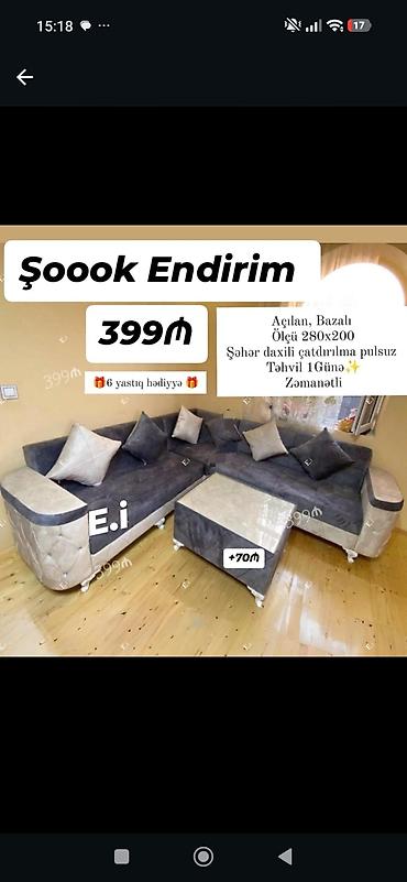 Divan və masa dəstləri: Açılan, bazalı künc divan dəsti - Ölçü: 280 x 200 sm - Açılır — 1