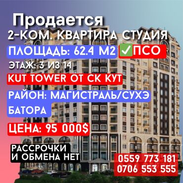 Продажа квартир: 2 комнаты, 62 м², Элитка, 3 этаж, ПСО (под самоотделку)