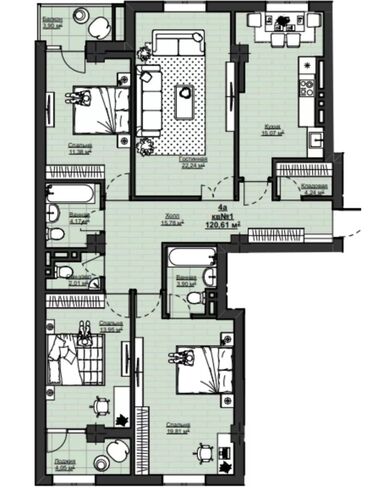 Продажа квартир: 4 комнаты, 120 м², Элитка, 4 этаж, ПСО (под самоотделку)