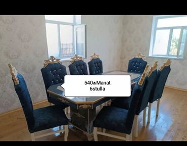 Masa və oturacaq dəstləri: Qonaq otağı üçün, Yeni, Açılmayan, Dördbucaq masa, 6 stul — 13