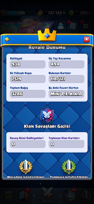 Kolleksiya kartları: Clash Royale hesabı - Kupa: 7519 - Kral Səviyyəsi: 1346 - Qızıl: 137 — 8