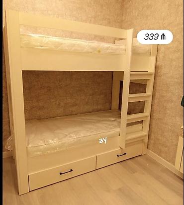 madera mebel: İki mərtəbəli çarpayı – ağ rəngdə, kompakt və funksional dizayn. - — 1