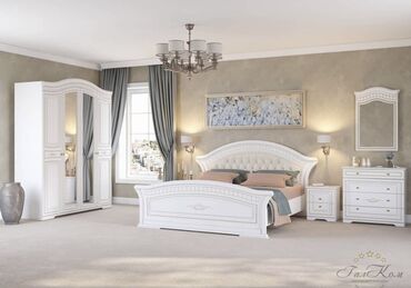 этажный кровать: Спальный гарнитур, Двуспальная кровать, Шкаф, Комод, цвет - Белый, Б/у
