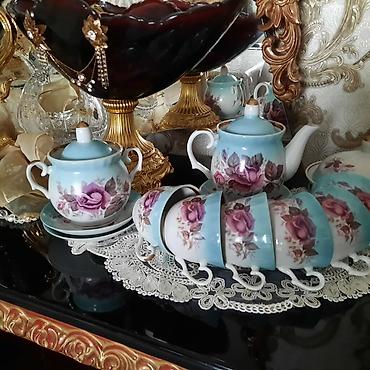cay servisi: Çay dəsti, rəng - Mavi, Farfor, 15 nəfərlik, SSRİ — 3