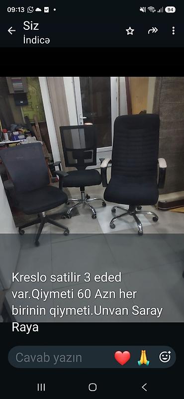 ofis ucun kreslo: Ofis kresloları — 3 ədəd - Rəng: qara - Təkərli, fırlanan baza - — 1