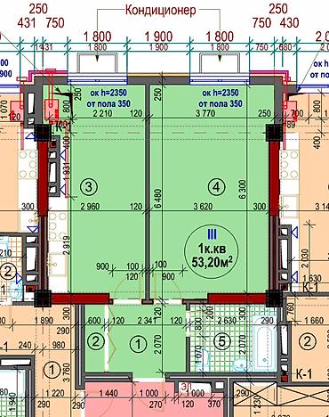 Квартиры: 1 комната, 53 м², Асанбай мкр Элитка, 9 этаж, ПСО (под самоотделку) — 2