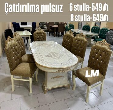 Masa və oturacaq dəstləri: Qonaq otağı üçün, Yeni, Açılmayan, Oval masa, 6 stul