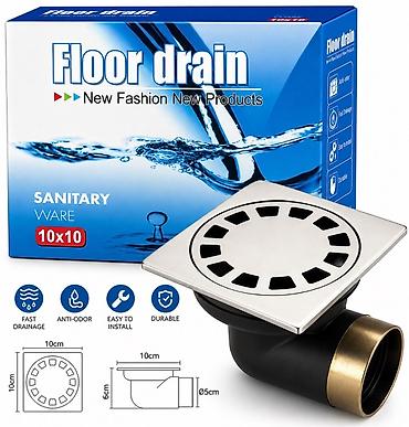 Trap 50 lik yan latun Döşəmə drenajı (Floor drain) – 10x10 sm