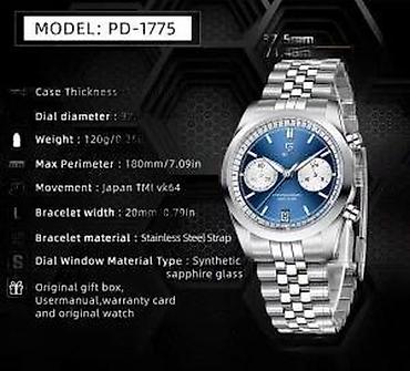 Ručni satovi: PAGANI DESIGN PD-1775 - 37.5mm - Plava - Seiko VH64 Potpuno nov muški — 7