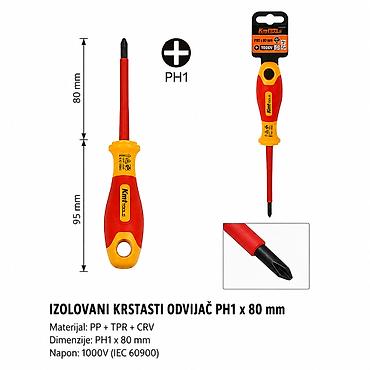 KMT Visokotlačni odvijač 2309036 Izolovani krstasti odvijač PH1 x 80