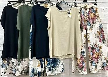 only pantalone: Komplet za punije dame široke pantalone visokog struka sa cvetnim — 3