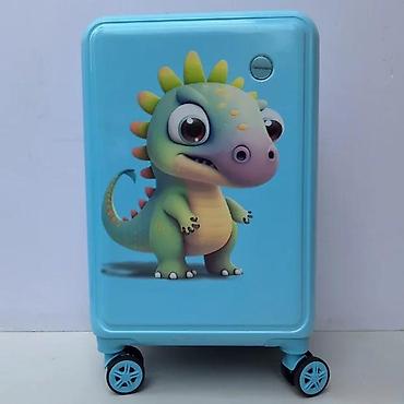 Rančevi, torbe i koferi: Dečji kofer na točkiće – plavi sa motivom dinosaurusa - Tvrda školjka — 1