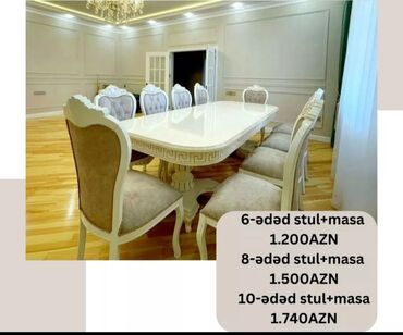 Masa və oturacaq dəstləri: Qonaq otağı üçün, Yeni, Açılmayan, Dördbucaq masa, 6 stul — 9