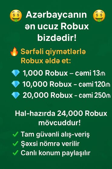 oyun seti: Roblox oyununda istifadə üçün Robux rəqəmsal valyutası təklif olunur