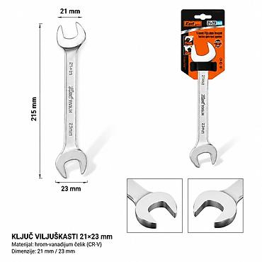 KMT otvoreni ključ 21×23 mm Opis: - Otvoreni viljuškasti ključ
