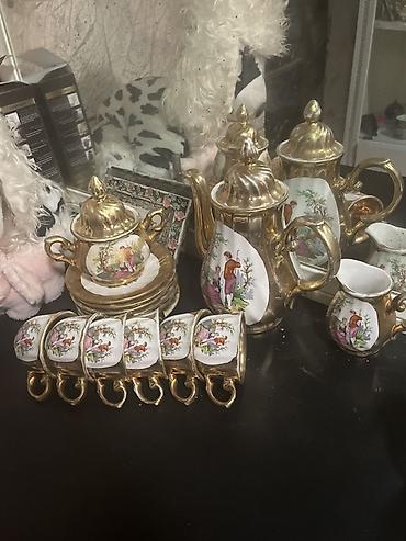 Çay dəsti, rəng - Qızılı, Farfor