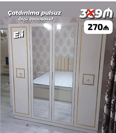 Dolablar: Ağ rəngli, qızılı xətli 4 qapılı aynalı paltar şkafı. Orta hissədə iki — 1