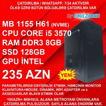 Masaüstü kompüterlər və iş stansiyaları: Masaüstü Kompüter "ATX 320-2 DDR3 1155 H61/Core i5 3570/8GB Ram/128GB