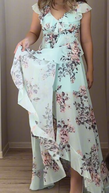 Повседневные платья: Повседневное платье, Китай, Лето, Длинная модель, Шифон, Крестьянка, S — 9