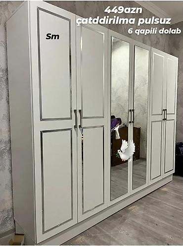 Yeni, 6 qapı, Güzgülü, Ağ, Açılan, Düz dolab