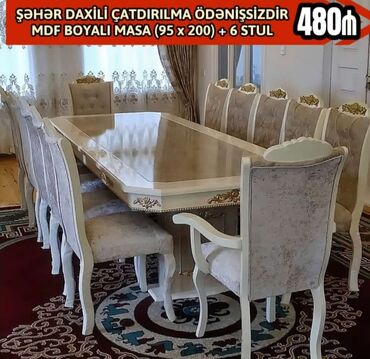 Masa və oturacaq dəstləri: Qonaq otağı üçün, Yeni, Açılmayan, Dördbucaq masa, 6 stul — 3