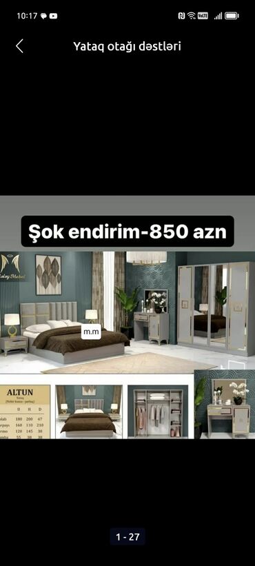 Yataq otağı dəstləri: İkinəfərlik çarpayı, Termo, Dolab, 2 tumba, Azərbaycan, Yeni — 27