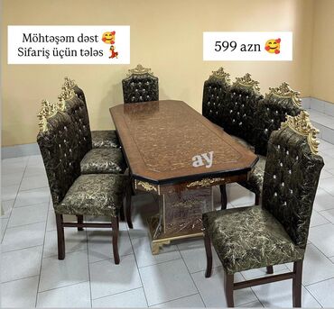 metbex naboru: Mətbəx üçün, Açılmayan, Dördbucaq masa, 8 stul