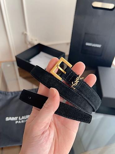 Kaiševi: Saint Laurent Paris kaiš – crna prirodna koža i brušena koža - Model — 2
