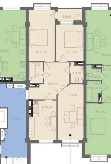 квартир токмок: 3 комнаты, 78 м², Элитка, 8 этаж, ПСО (под самоотделку)