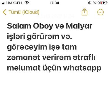 Oboy və malyar xidməti - Divar kağızlarının peşəkar quraşdırılması - lalafo.az -da Oboy və malyar xidməti - Divar kağızlarının peşəkar quraşdırılması -