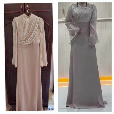 Toy paltarları və aksesuarları: Zərif, uzun axşam/libas - Rəng: pastel şampan/boz-bej tonları - Model