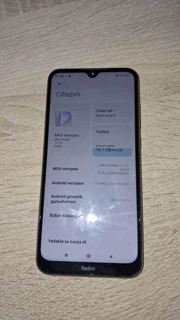 İnformatika: Redmi Note 8T, 64 GB, rəng - Mavi, Barmaq izi, İki sim kartlı, Face ID
