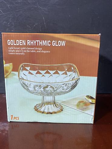 aol kg: Стеклянная конфетница/ваза на ножке Golden Rhythmic Glow.новый не — 1
