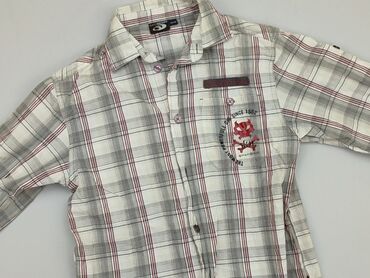 bordowa bluzka z długim rękawem: Koszula 11 lat, stan - Dobry, wzór - Kratka, kolor - Szary
