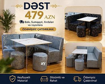 divan dəst: Mətbəx üçün, Yeni, Açılmayan, Kvadrat masa, 4 stul — 2