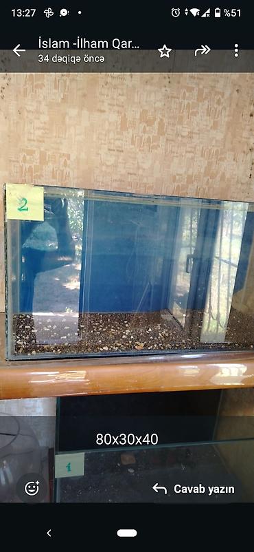 Akvariumlar: Akvariumlar – 2 ədəd 1) Ölçü: 80×30×40 sm - Şüşə akvarium, düz — 1
