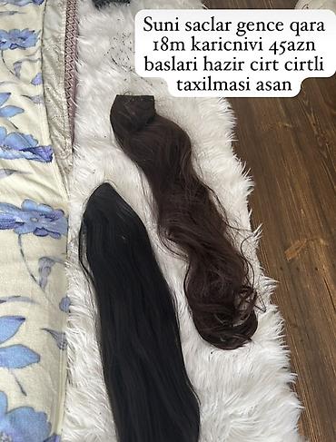 tebii mirvari: Süni saçlar – Gəncə. - Rənglər: qara və qəhvəyi. - Uzunluq: 18 m — 1