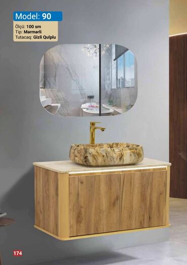 Лакокрасочные материалы: Model 90 hamam mebeli dəsti, 100 sm ölçüdə, mərmərli səthə malikdir