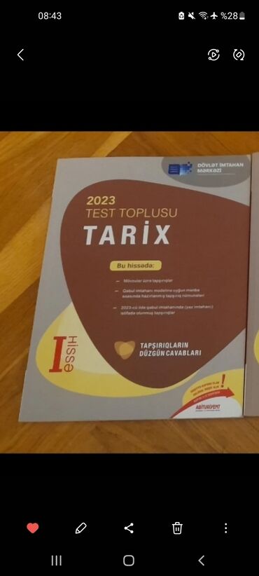 сборник тестов по истории: Məhsul: 2023 “Test Toplusu – Tarix”, I hissə Xüsusiyyətlər: -