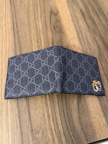 tebii deri: Gucci kişi pul qabı – GG Supreme naxışlı bifold model - Rəng: tünd — 4