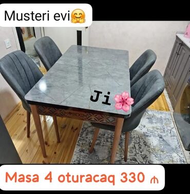 Masalar: Mətbəx üçün, Dördbucaq masa, 4 stul