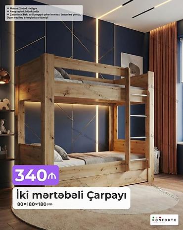 İki mərtəbəli çarpayı – 80×180×180 sm - Təhlükəsiz, möhkəm taxta