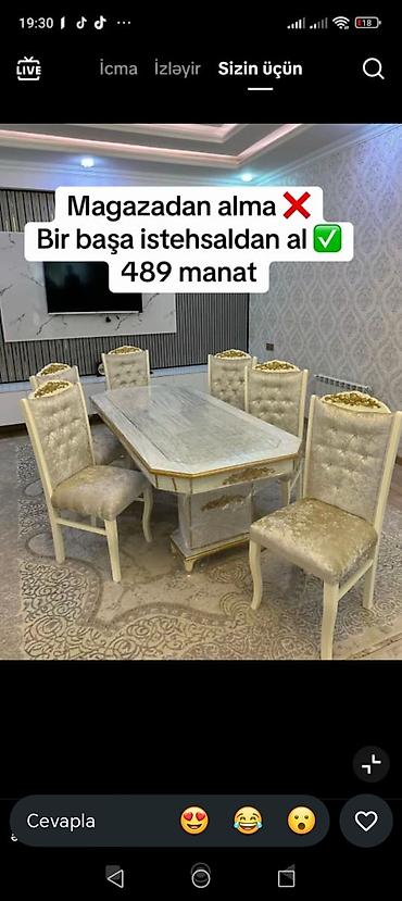 reseption masa: Qonaq otağı üçün, Yeni, Açılmayan, Dördbucaq masa, 6 stul — 1