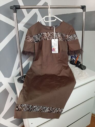 haljine od svile: PS Fashion S (EU 36), color - Brown, Other style, Short sleeves