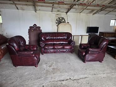 Stilske garniture: Kožni garnitura – bordo - Sastav: trosed sa tri jastuka za sedenje + — 10