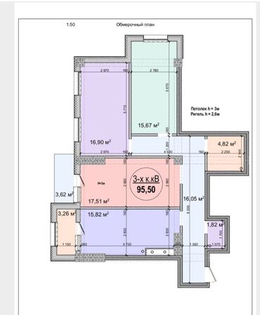 3комнатный: 3 комнаты, 94 м², Элитка, 6 этаж, ПСО (под самоотделку)